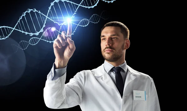 Médico o científico de bata blanca con ADN — Foto de Stock