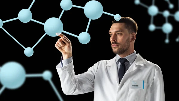 Doctor or scientist in white coat with molecules — Stock Photo, Image