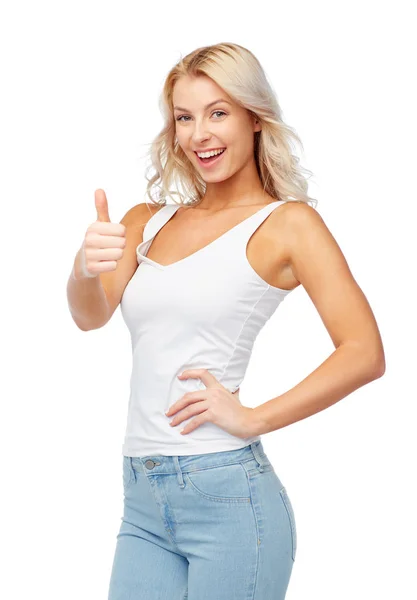 Happy young woman showing thumbs up — Stock Photo, Image