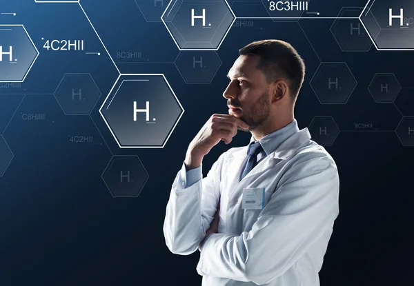 Scientist virtual chemical formula projection — Stock Photo, Image