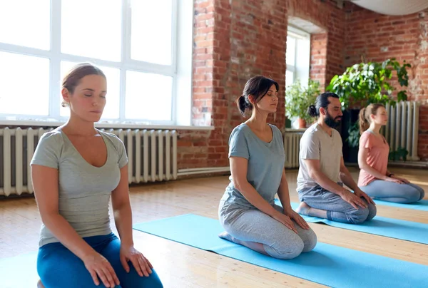 Skupina lidí meditujících ve studiu jógy — Stock fotografie