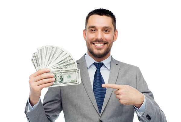 Glimlachend zakenman met Amerikaanse dollar geld — Stockfoto