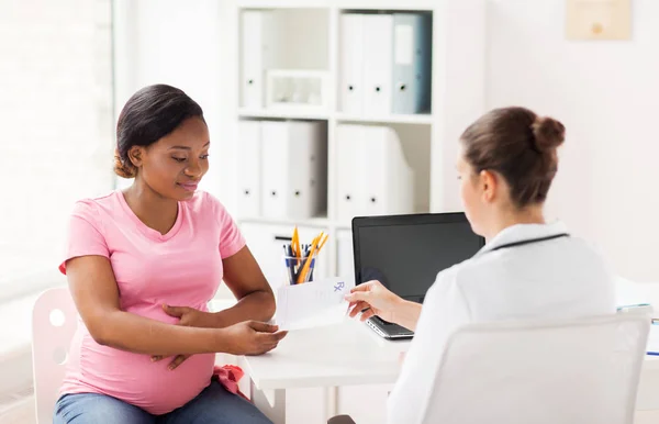 Ginecologista médico e mulher grávida no hospital — Fotografia de Stock