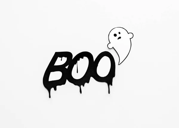 Fantasma doodle e parola boo su sfondo bianco — Foto Stock