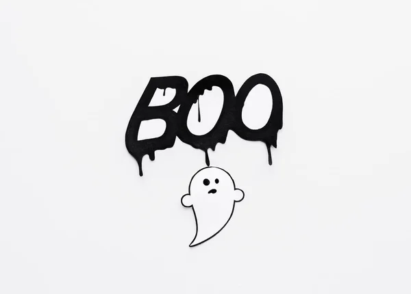 Doodle fantasma e palavra boo no fundo branco — Fotografia de Stock