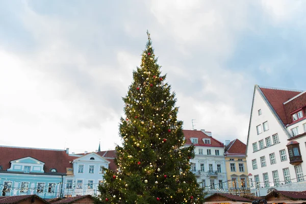 Choinka w starym Placu Ratuszowego w Tallinnie — Zdjęcie stockowe