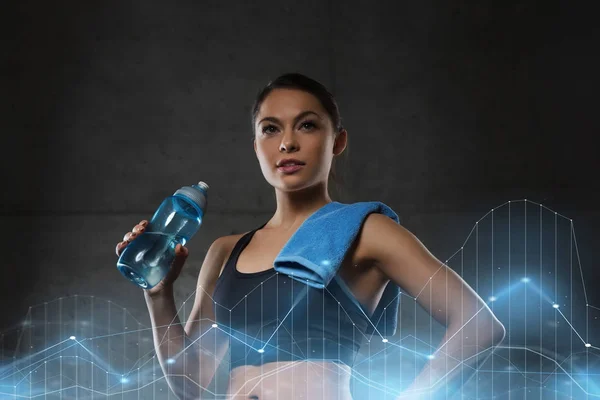 Mujer con toalla de agua potable de botella en el gimnasio —  Fotos de Stock