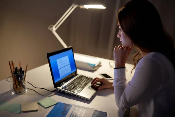 Businesswoman with laptop at night office — Stock Photo, Image