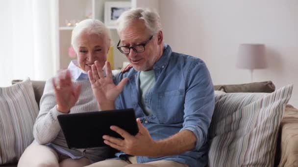 Senior couple having video chat on tablet pc — Stock Video