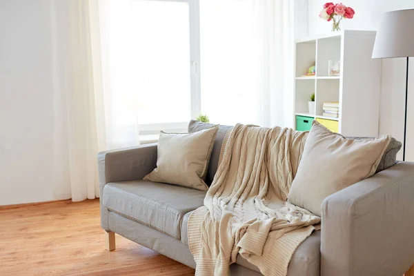 舒适的家客厅里有靠垫的沙发 — 图库照片
