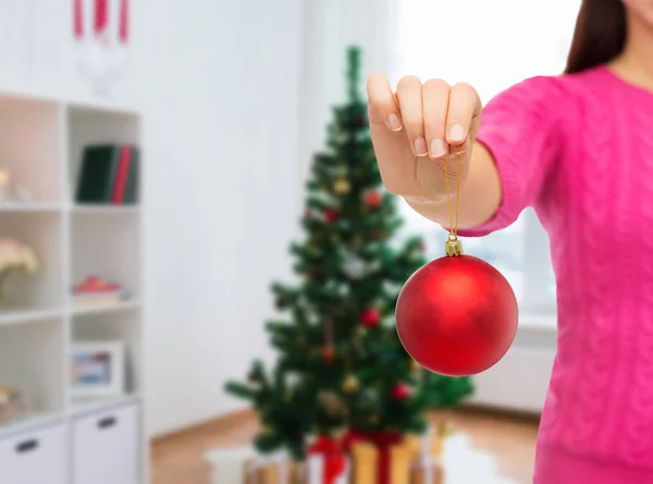 Close up of woman hand with christmas ball — Stock Photo, Image