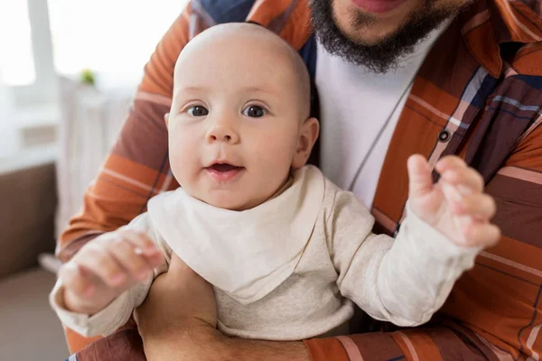 Close up of happy little baby boy with father — Stock Photo, Image