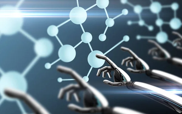 Roboten händer röra molekyl formel — Stockfoto