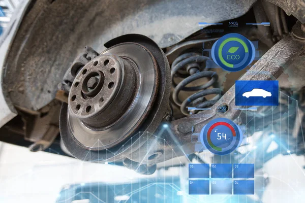Auto-Bremsscheibe an Reparaturstation — Stockfoto