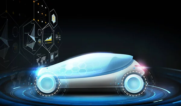 未来のコンセプト車と仮想スクリーン — ストック写真