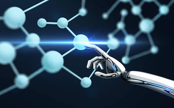 Molekül formülü dokunmadan robot el — Stok fotoğraf