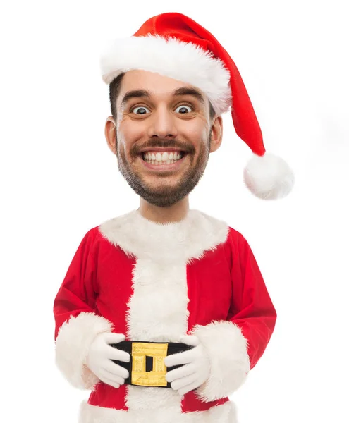 Man in santa kostuum met grappige gezicht over Wit — Stockfoto