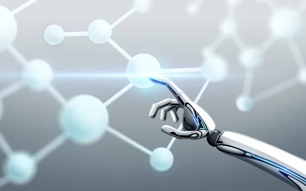 Robot hand touching molecule formula — Stock Photo, Image