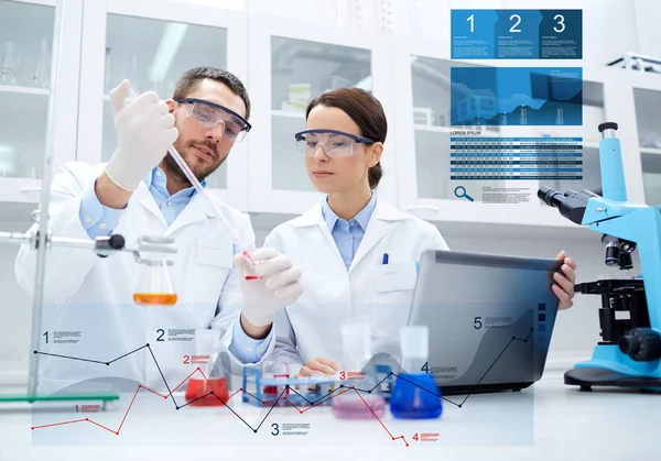 Scienziati con laptop fare ricerca in laboratorio — Foto Stock