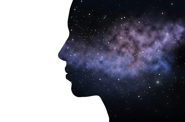 Kobieta podwójnej ekspozycji i galaxy — Zdjęcie stockowe