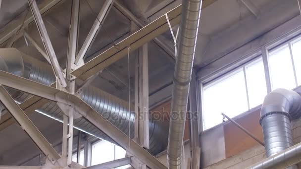 Ventilation pipes at workshop or industrial room — Stock Video