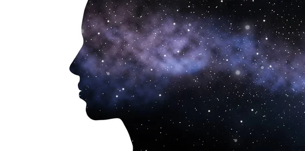 Подвійна експозиція жінка і галактика — стокове фото