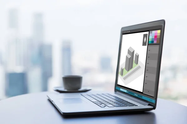 3d 图形编辑器在笔记本电脑屏幕上的模型 — 图库照片