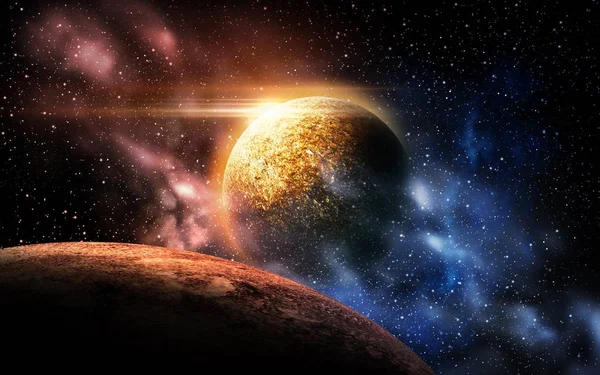 Planeta i gwiazdy w kosmosie — Zdjęcie stockowe