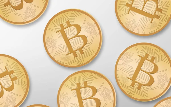 Gold bitcoins over white background from top — Stock Photo, Image