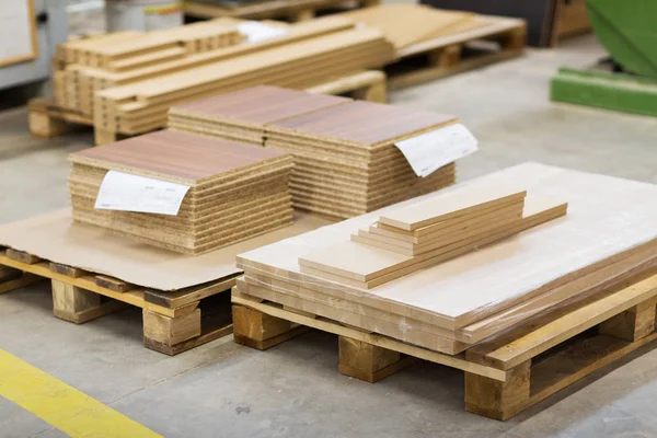 Wooden boards and chipboards storing at factory — Stock Photo, Image