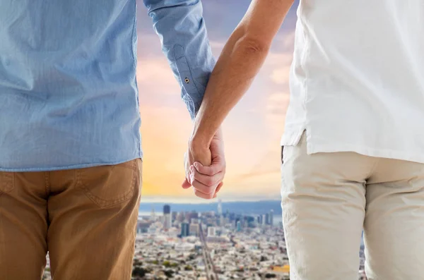 Close up of male gay couple over san francisco — Stock Photo, Image