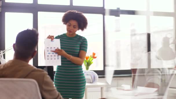 Mujer y equipo creativo en la presentación de la oficina — Vídeos de Stock