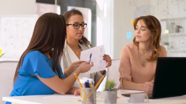 Donne d'affari che hanno la videoconferenza a ufficio — Video Stock