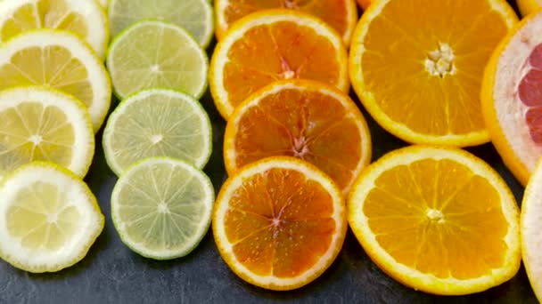 Close up of grapefruit, orange, lemon and lime — Stock Video