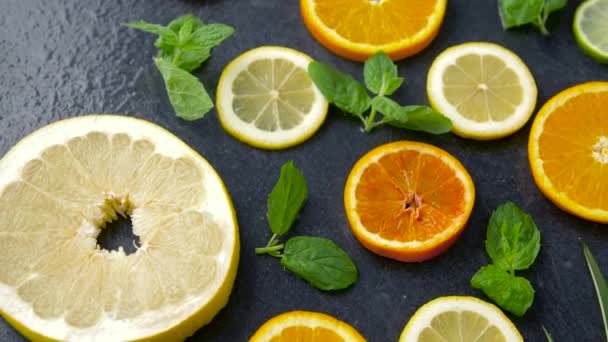 Primer plano de pomelo, naranja, pomelo y lima — Vídeo de stock