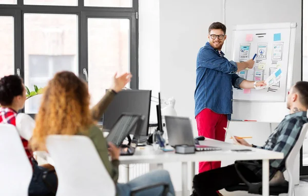 Creative man showing user interface at office — Stock Photo, Image