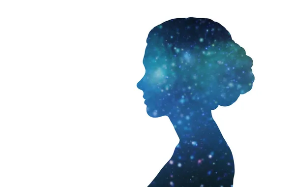 Silhouette de femme sur fond d'espace bleu — Photo