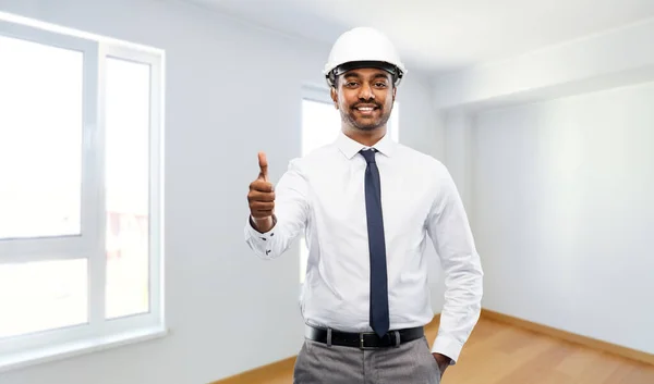 Indian male architect in helmet showing thumbs up — Stock Photo, Image