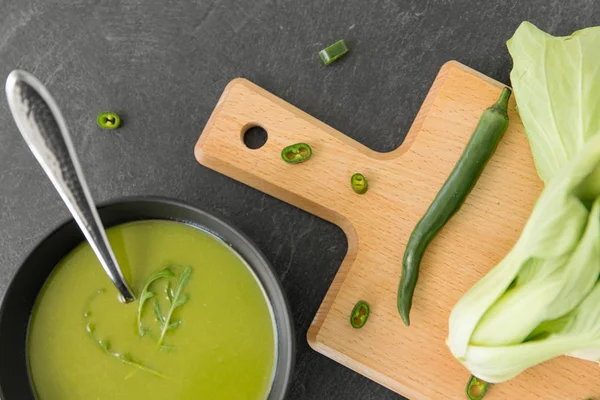 Bok choy chinese cabbage cream soup in bowl — Stock Photo, Image