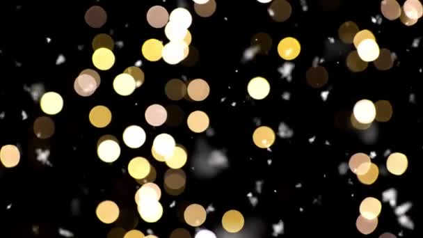 Goldglitzernde Weihnachtslichter und Schnee — Stockvideo