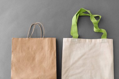 paper bag and reusable tote for food shopping clipart