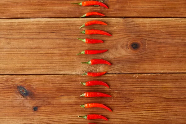 Red chili or cayenne pepper on wooden boards — Stok fotoğraf