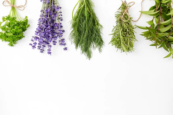 Verduras, especias o hierbas medicinales sobre blanco —  Fotos de Stock