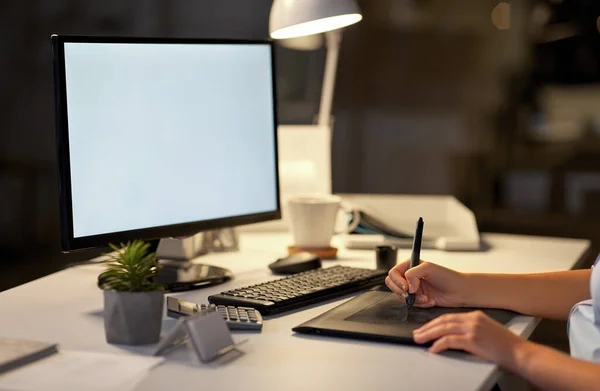 Designer with computer and pen tablet at office — Stock Photo, Image