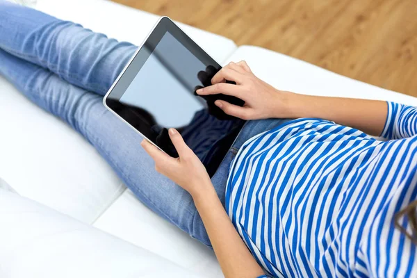 Teenage girl with tablet pc computer at home — Stock Photo, Image