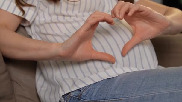 Donna incinta che mostra gesto del cuore della mano — Video Stock