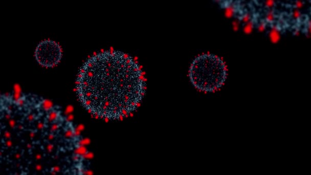 Modelo virtual de células coronavirus sobre fondo negro — Vídeos de Stock