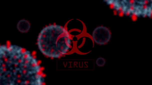 Modelo virtual de células coronavirus sobre fondo negro — Vídeo de stock