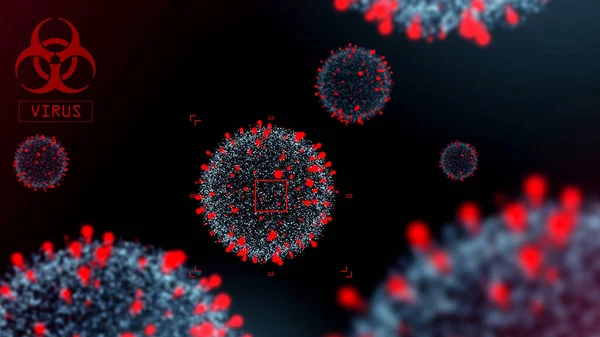 Віртуальна модель коронавірусної клітини на чорному фоні — стокове фото