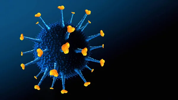 Coronavirus cell virtuell modell på blå bakgrund — Stockfoto